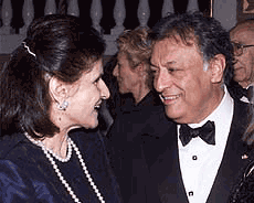 Leah Rabin, wife of slain former Israeli Prime Minister Yitzhak Rabin, and conductor Zubin Mehta