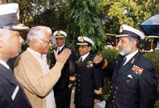 Defence Minister George Fernandes with Coast Guard Commanders at the 18th Coast Guard Commander's Conference in New Delhi on Thursday