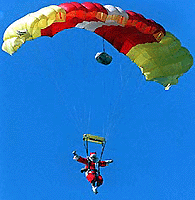 Santa Claus parachutes into the parking lot of the Anaheim Town Square shopping centre on Friday, in Anaheim, Calif. The shopping centre handed out commemorative T-shirts and plastic binoculars to watch the event