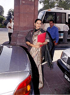 Cine star and Rajya Sabha member Shabana Azmi arrives at Parliament to attend the first day of its winter session in New Delhi on Monday