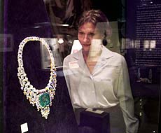 Kristina Phieli looks at a necklace containing 2,011 diamonds made by the House of Cartier in 1932 during a preview for an exhibition of the art of Cartier's works at Chicago's Field Museum on Thursday