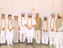 Newly-elected MPs from Punjab who were felicitated by the PPCC chief, Capt Amarinder Singh, in the Capital.
