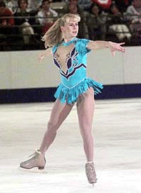 Former Olympic figure skater Tonya Harding performs her routine in her professional debut at the Pro Figure Skating Championships at the Huntington Civic Arena in Huntington, W.Va., on Monday. 
