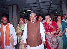 Prime Minister Atal Behari Vajpayee going to attend the BJP Parliamentary Party meeting at the Parliament Annexe on Friday