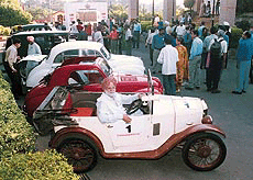 Ravi Mann in a 1927 model Austin, the oldest vehicle in the HP Vintage and Classic Motorcycle and Car Rally organised by the CMSA and the CII in Chandigarh on Saturday.