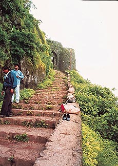 The steep steps leading up to Sinhgarh