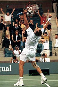Todd Martin, of USA celebrates after beating Greg Rusedski
