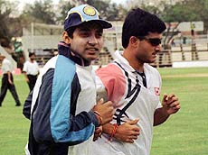 The Indian cricket captain Ajay Jadeja (left) and Saurav Ganguly 