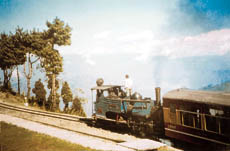 The train chugs past the Bhutan range.