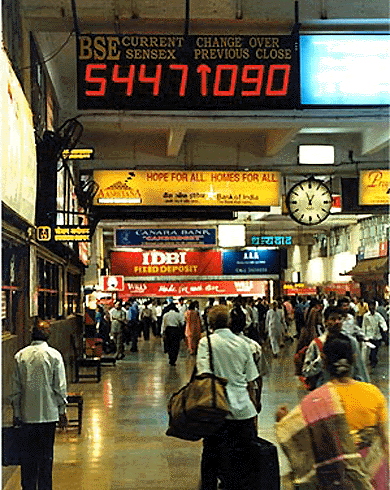 The Bull run continues at the Churchgate station in Mumbai, as the BSE continued its rise after a record run on Thursday. — PTI