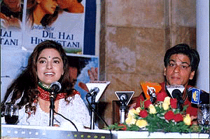Shahrukh Khan and Juhi Chawla address a press conference in Bangalore on Friday to promote their latest venture “Phir Bhi Dil Hai Hindustani”