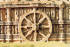 One of the 12 ornamental wheels at the base