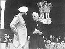 Prime Minister Jawaharlal Nehru and Defence Minister Baldev Singh at the first Republic Day parade on January 26, 1950