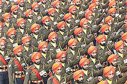 Contingent of Sikh Regiment marching in front of the saluting base during Republic Day parade - 2000 in New Delhi on Wednesday. — PTI