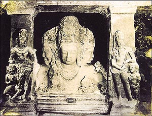 The magnificent three-headed Shiva in the Elephanta Caves 