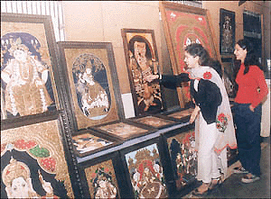 Visitors at the handicrafts exhibition at Lajpat Rai Bhavan in Chandigarh on Friday. — A Tribune photograph