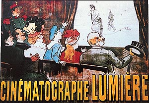 One of the several different posters designed for the first public film shows presented by the Lumiere Brothers in Paris in 1895-96