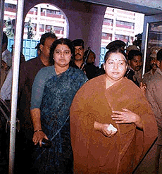 AIADMK supremo Jayalalitha with her close associate Sasikala coming to Special Court Chennai on Monday to execute her bail bond in the "pleasant stay" hotel case. The Trial Court had sentenced her to one-year prison term, but the High Court had suspended it