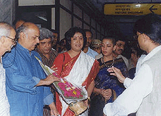 Noted Bangladesh writer Taslima Nasreen arrives at Mumbai airport on Monday to release “Phittam Phat”, a Marathi translation of her novel “Shodh”