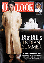  NEW DELHI : U.S. President Bill Clinton is shown in an altered photograph showing him in traditional Indian clothing in front of the Taj Mahal on the cover of the Indian magazine Outlook on Thursday. Clinton will visit India. PTI PHOTO