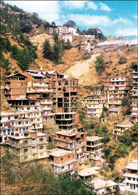 Highrise buildings at Kachhi Ghati near Shimla: A blot on the hill landscape.