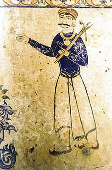 A mural of a peasant in traditional attire