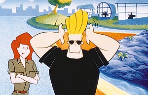 Johnny Bravo hosting a contest on Cartoon Network