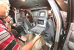 This E-concept car, shown to the public for the first time in Beijing on Sunday, comes with two Internet notepad computers.  AP photo