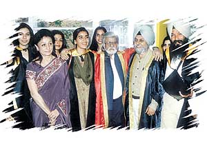 Satish Gujral with staff and students at the first convocation.