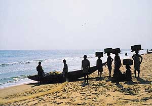 Fishermen and women getting ready to catch fish