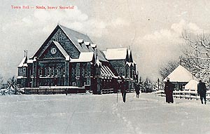 Snow-covered Town Hall, Shimla.