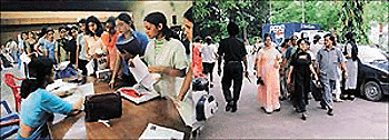 Students and their parents seeking information regarding admission was a common scene in various colleges of Chandigarh on Wednesday.  A Tribune photograph