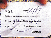 The receipt issued by the munshi manning the entry for carrying out mining work in the riverbed. 