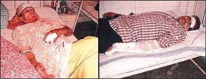 Some of the persons who were injured in an accident near Laddowal, in Civil Hospital, Ludhiana, on Sunday