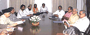 Prime Minister A.B. Vajpayee with a delegation of joint Parliamentary Working Committee of Waqf Board at Parliament House in New Delhi on Friday