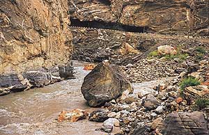 Sutlej runs through a deep narrow gorge