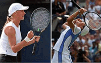 Elena Dementieva of Russia reacts after upsetting seventh seed  Conchita Martinez of Spain