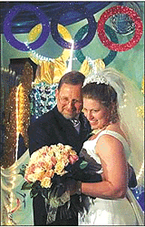Suzanne Leathers (right) with her husband Don McCauley after their wedding ceremony in Sydney on Thursday .