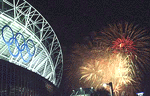 Fireworks over the Sydney olympic stadium.