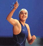 Klochkova  from Ukraine set a new Olympic record .