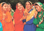 Girls caught in a light mood as the Girl Child Day is observed in Chandigarh on Saturday.