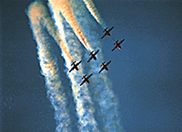 Surya Kiran aircraft present a dazzling display of aerobatics at 12 Wing, Air Force Station, Chandigarh