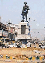 The statue of Shaheed Kartar Singh Sarabha at Clock Tower Chowk which is to be shifted shortly.