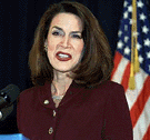Florida's Secretary of State Katherine Harris delivers a statement on the current certified results at the Senate office building in Tallahassee, Florida, on Tuesday.