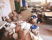 With the postal strike entering the second day, mail bags pile up at the GPO, Sector 17, Chandigarh.
