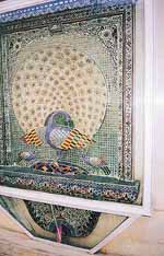 An impressive peacock mosaic in the Mor Chowk