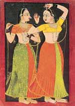 Nayika gazing into a thumb-ring mirror, Kotah, ca 1740