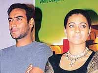 Ajay and Kajol at the launch of Raju Chacha