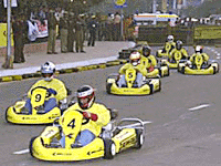 An exiting moment during the National Karting Championship held at Connaught Place in New Delhi on Sunday. 