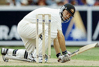 Steve Waugh ducks during the first days play of the fourth Test against the West Indies at the Melbourne Cricket Ground on Tuesday.